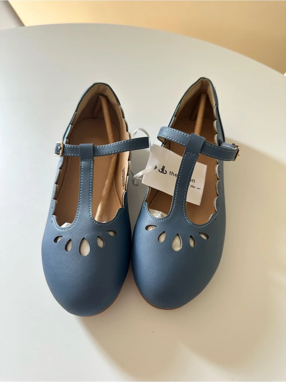 Children's Blue T-Strap Dress Shoes with Teardrop Cutouts